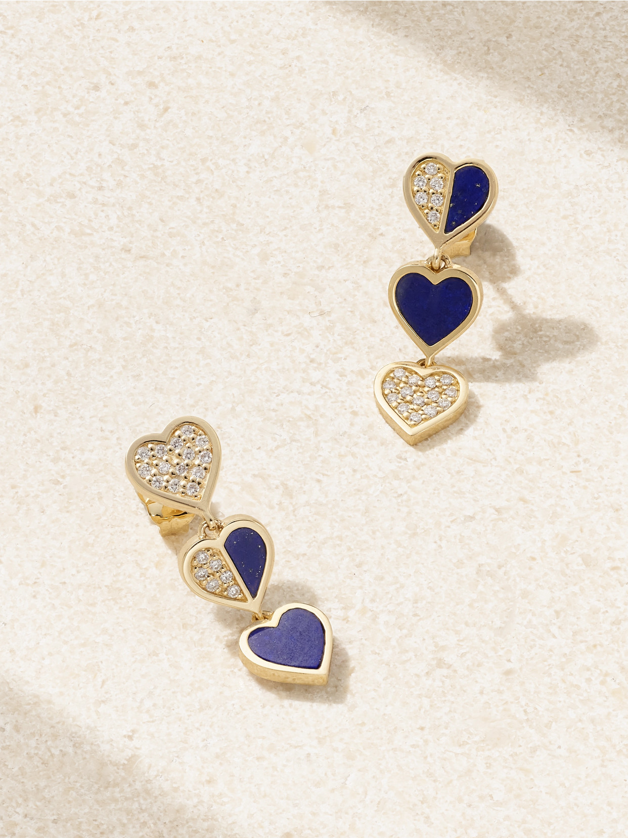 Sydney Evan Three Hearts 14-karat Gold, Lapis Lazuli And Diamond Earrings In Blue