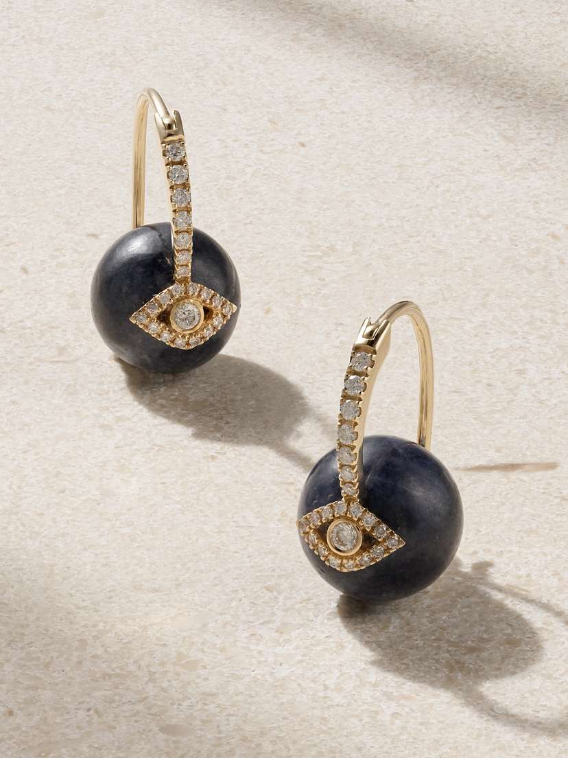 Sydney Evan Evil Eye 14-karat Gold, Sapphire And Diamond Earrings