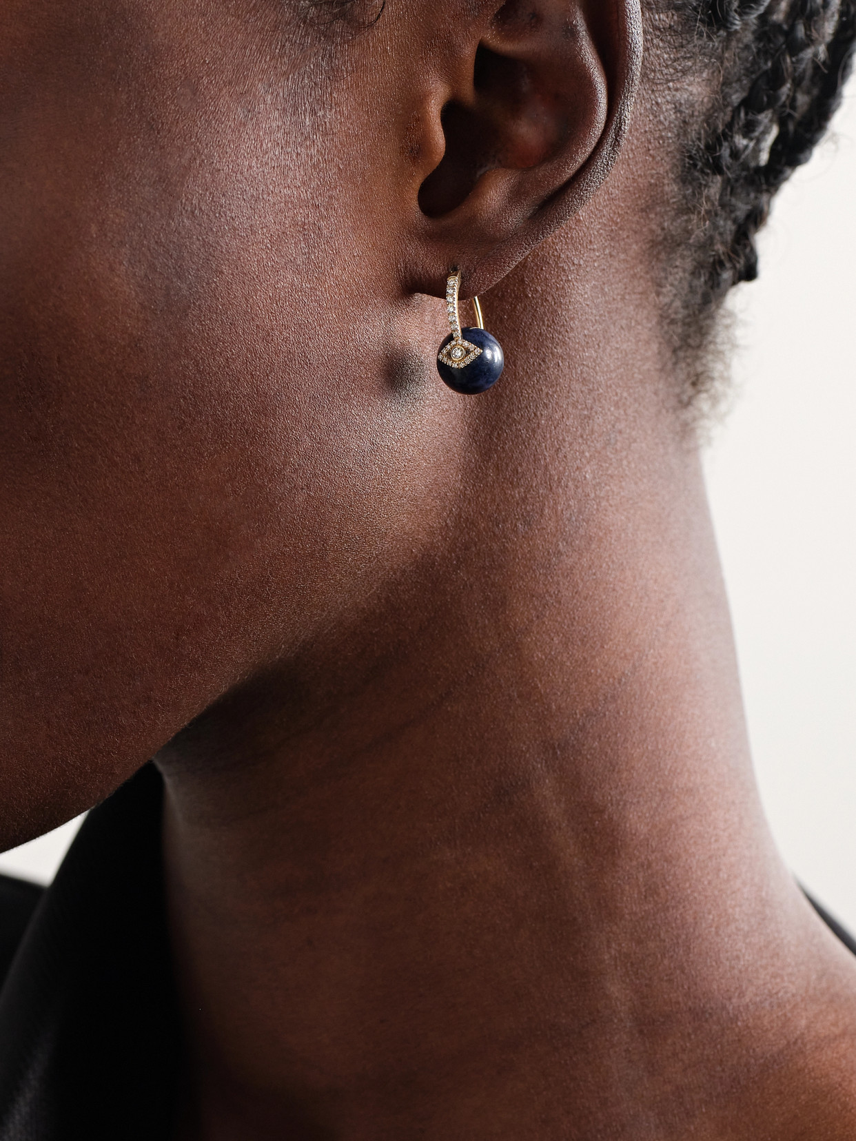 Sydney Evan Evil Eye 14-karat Gold, Sapphire And Diamond Earrings In Black