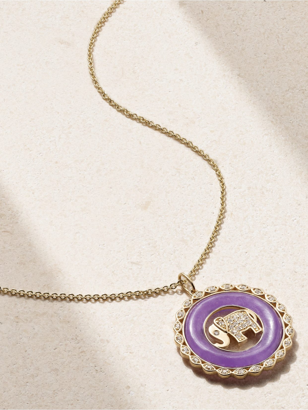 Sydney Evan Elephant 14-karat Gold, Enamel And Diamond Necklace In Purple