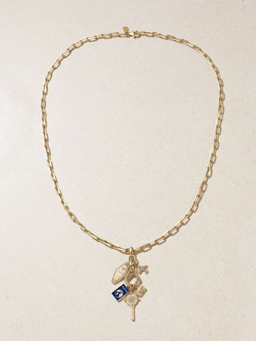 Sydney Evan 14-karat Gold, Enamel And Diamond Necklace