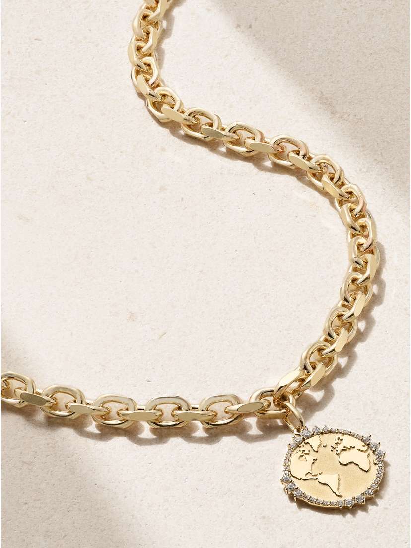 Sydney Evan World Traveler 14-karat Gold Diamond Necklace