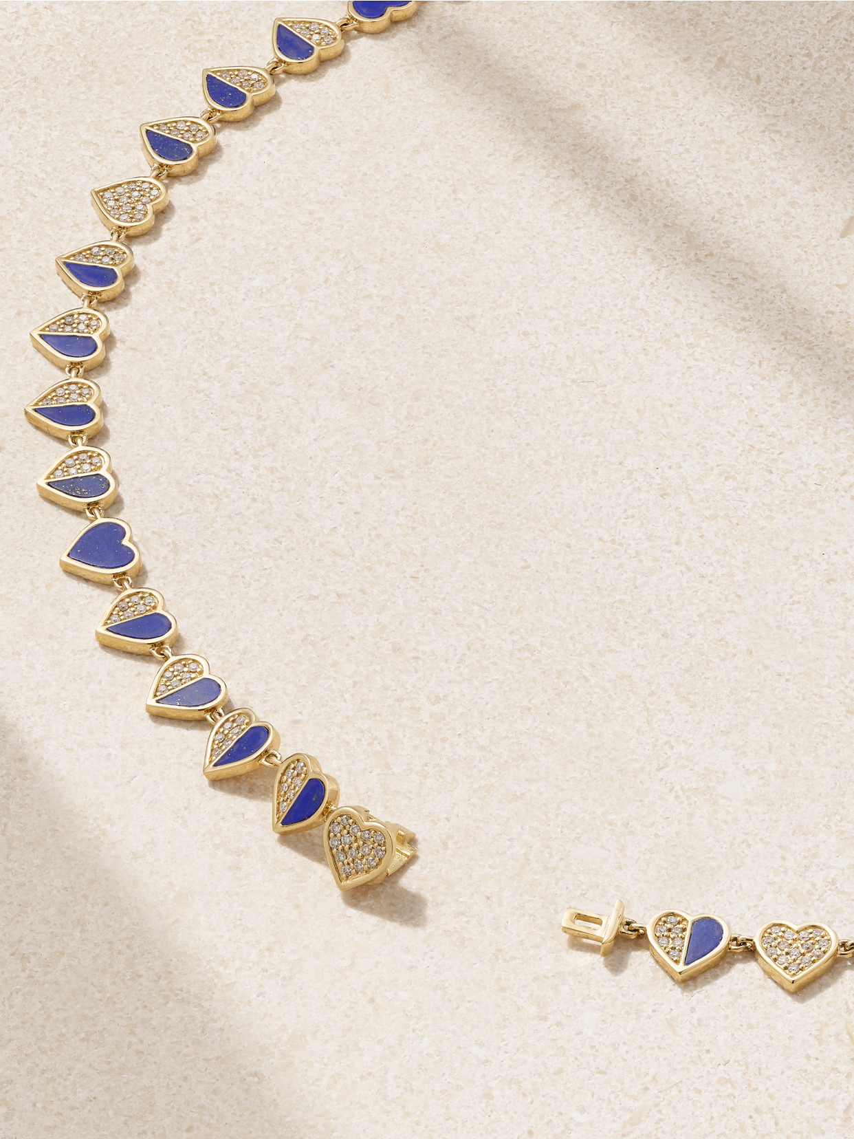 Sydney Evan Heart Eternity 14-karat Gold, Lapis Lazuli And Diamond Necklace In Blue