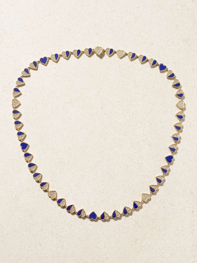 Sydney Evan Heart Eternity 14-karat Gold, Lapis Lazuli And Diamond Necklace