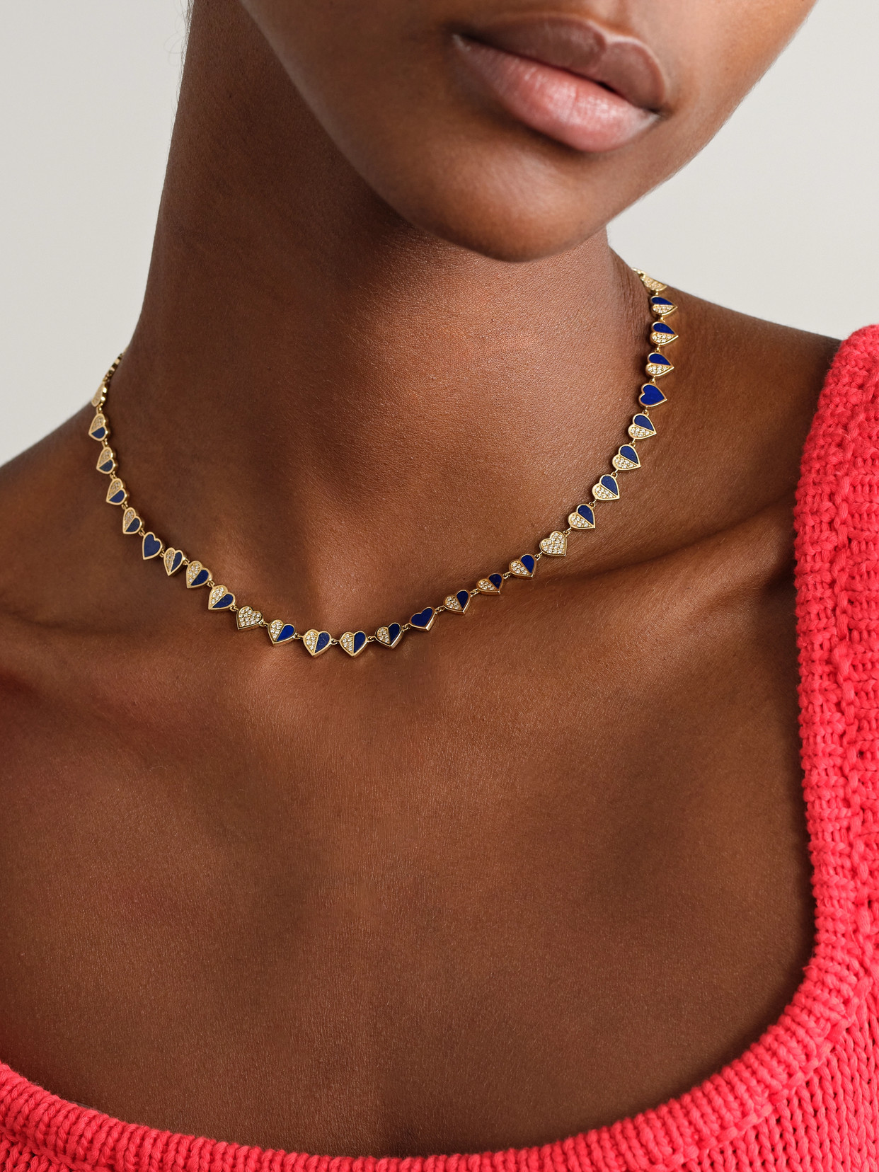 Sydney Evan Heart Eternity 14-karat Gold, Lapis Lazuli And Diamond Necklace In Blue