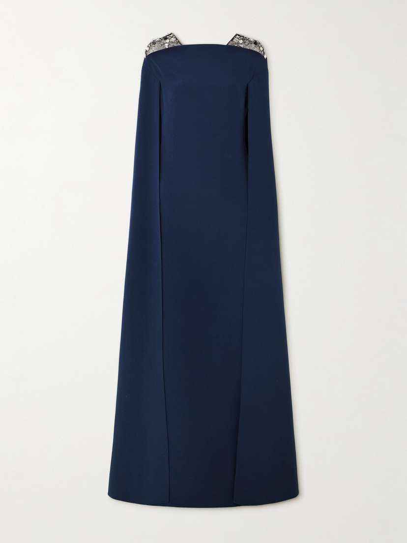 Safiyaa Aleyna Cape-effect Embellished Tulle-trimmed Crepe Gown