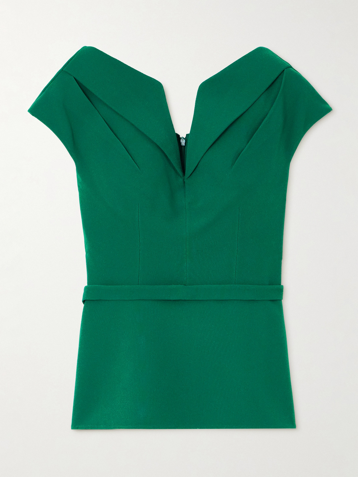 Safiyaa - Aliye Off-the-shoulder Belted Crepe Top - Green