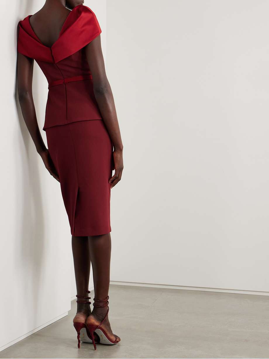 rella satin-trimmed crepe midi dress