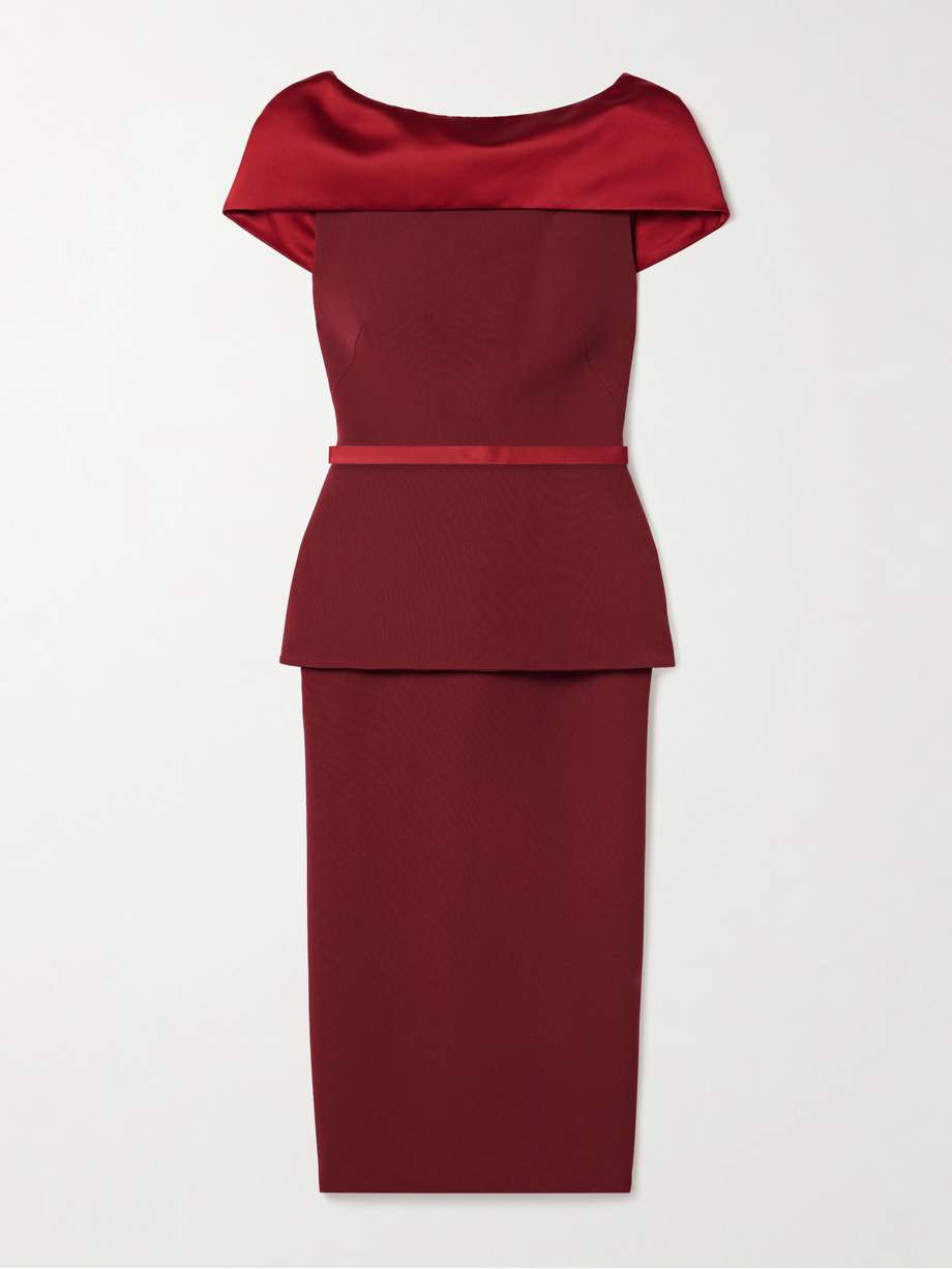 rella satin-trimmed crepe midi dress