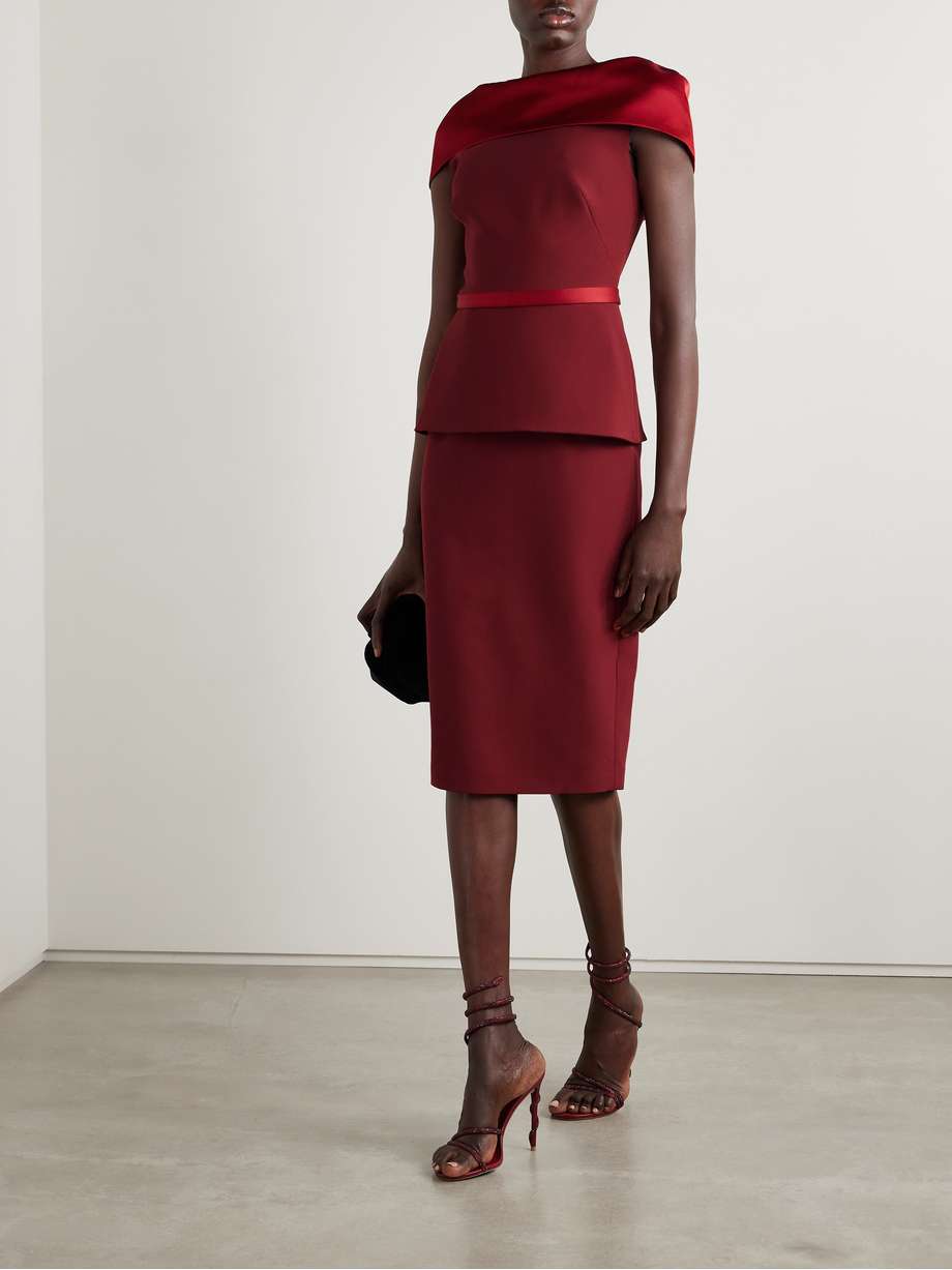 rella satin-trimmed crepe midi dress