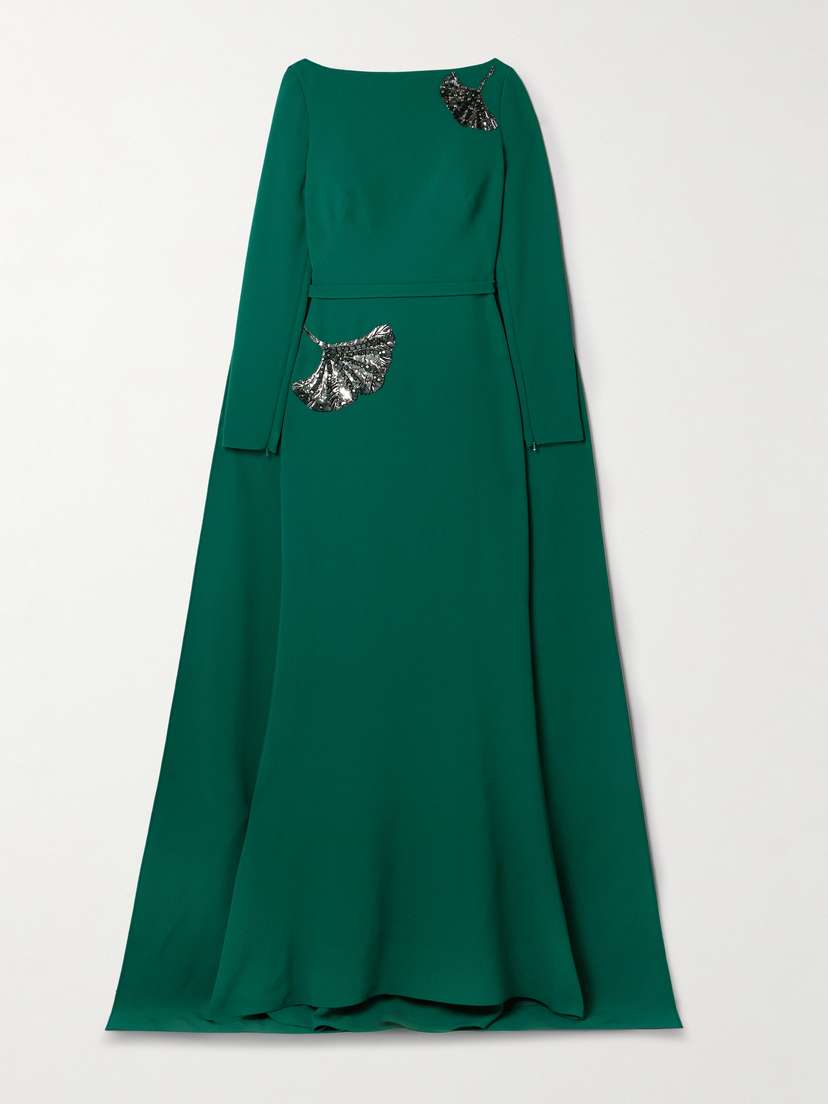 Safiyaa Ginevra Cape-effect Embellished Crepe Gown