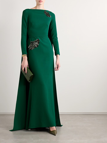 Safiyaa Ginevra cape-effect embellished crepe gown