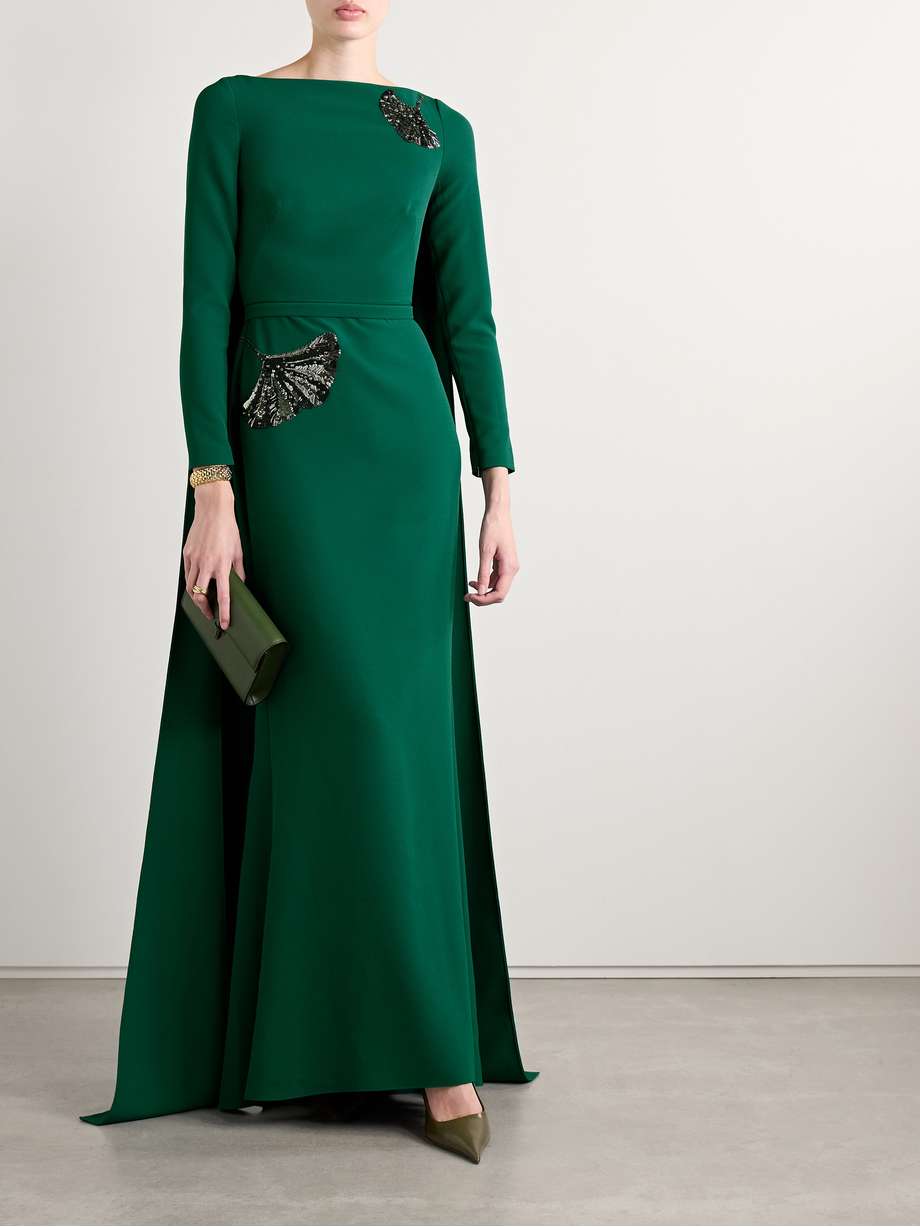 ginevra cape-effect embellished crepe gown