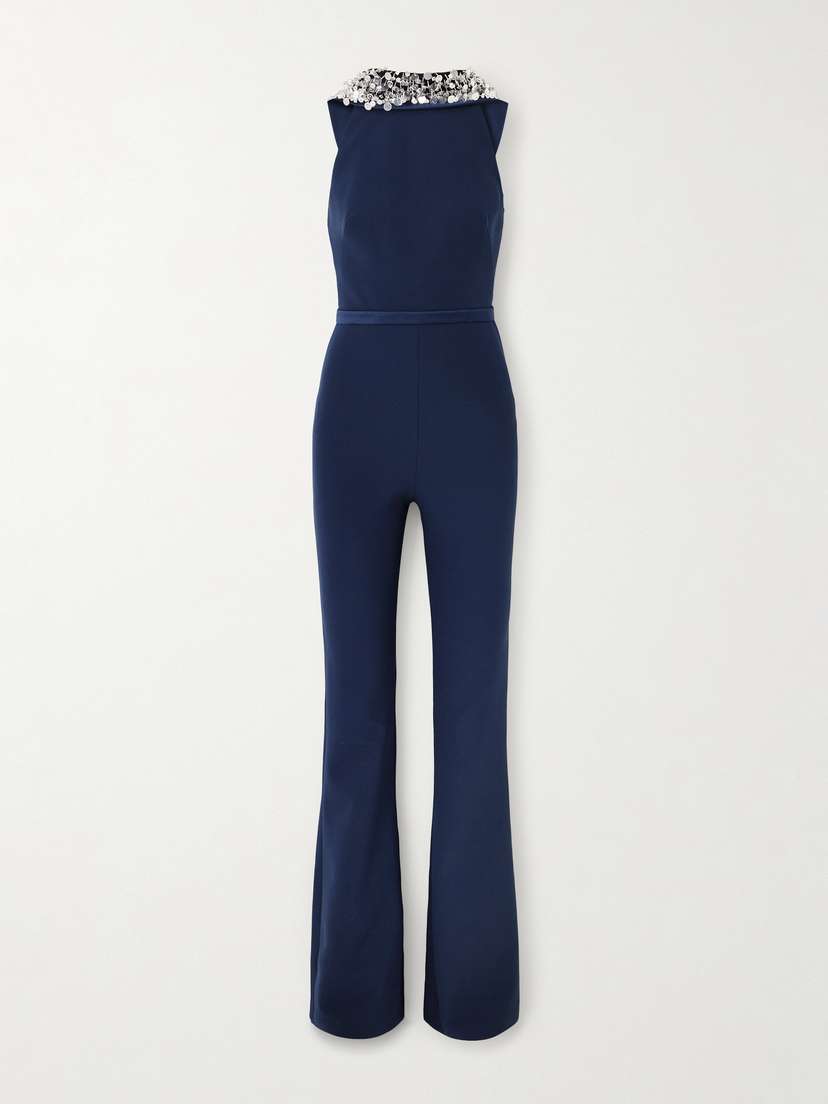 Safiyaa Luna Embellished Duchesse Satin-trimmed Crepe Jumpsuit