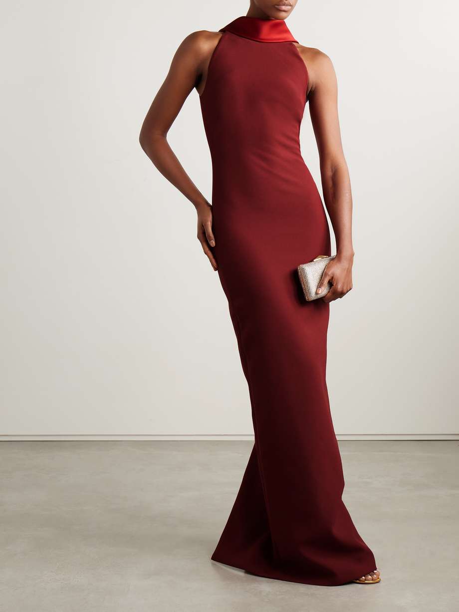 holliana duchesse satin-trimmed crepe gown