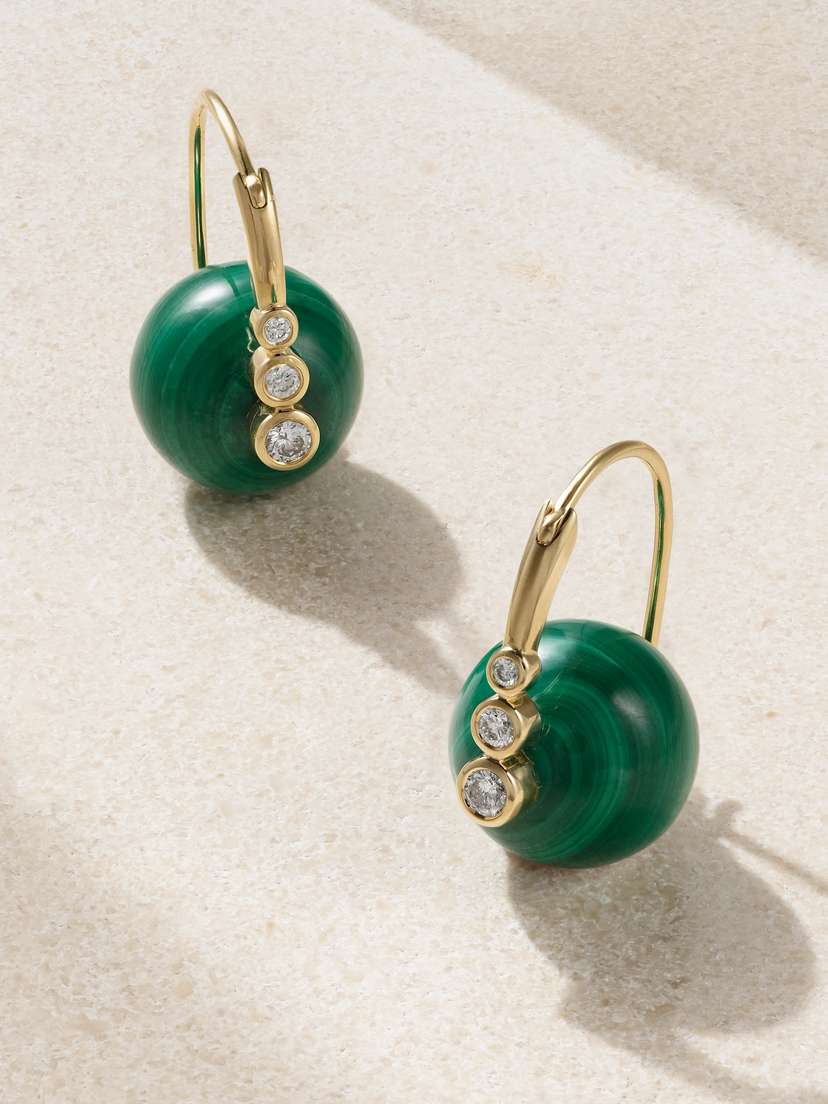 Sydney Evan 14-karat Gold, Malachite And Diamond Earrings