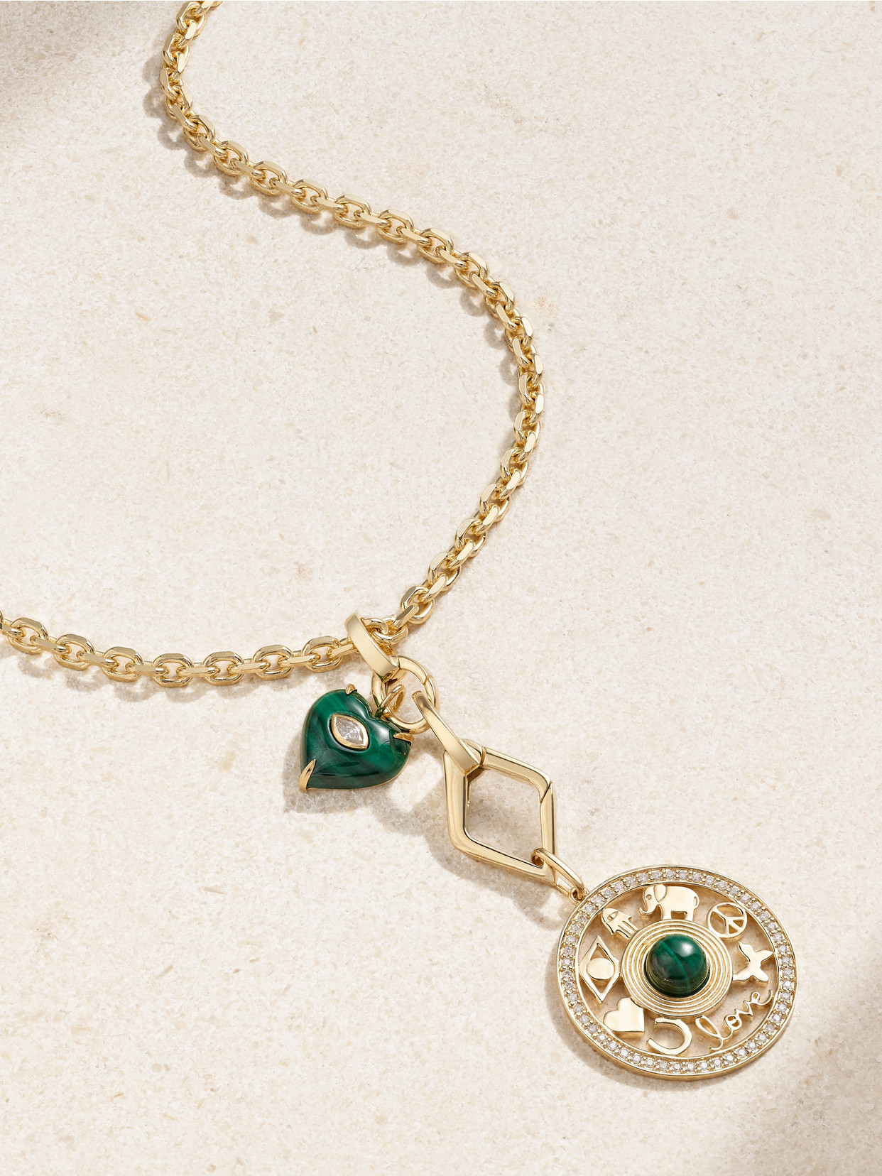 Sydney Evan Open Icon 14-karat Gold, Malachite And Diamond Necklace In Green