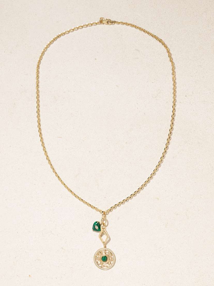 Sydney Evan Open Icon 14-karat Gold, Malachite And Diamond Necklace