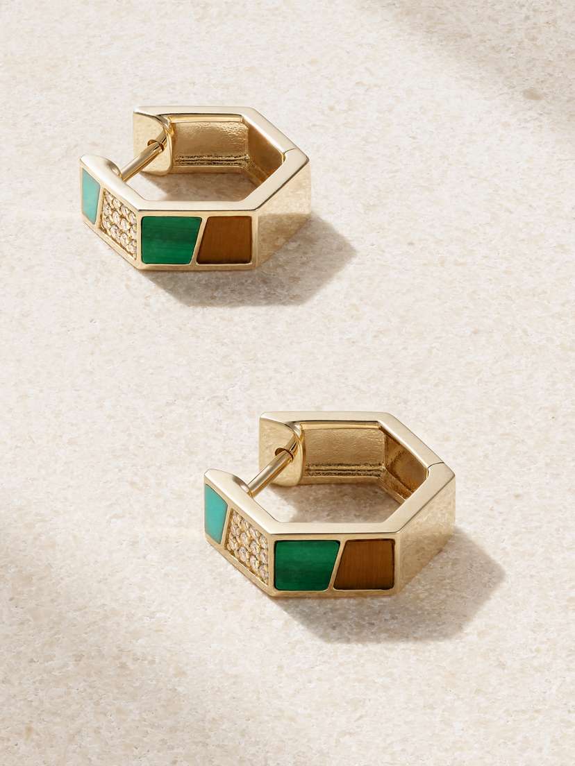 Sydney Evan Mosaic 14-karat Gold Multi-stone Hoop Earrings