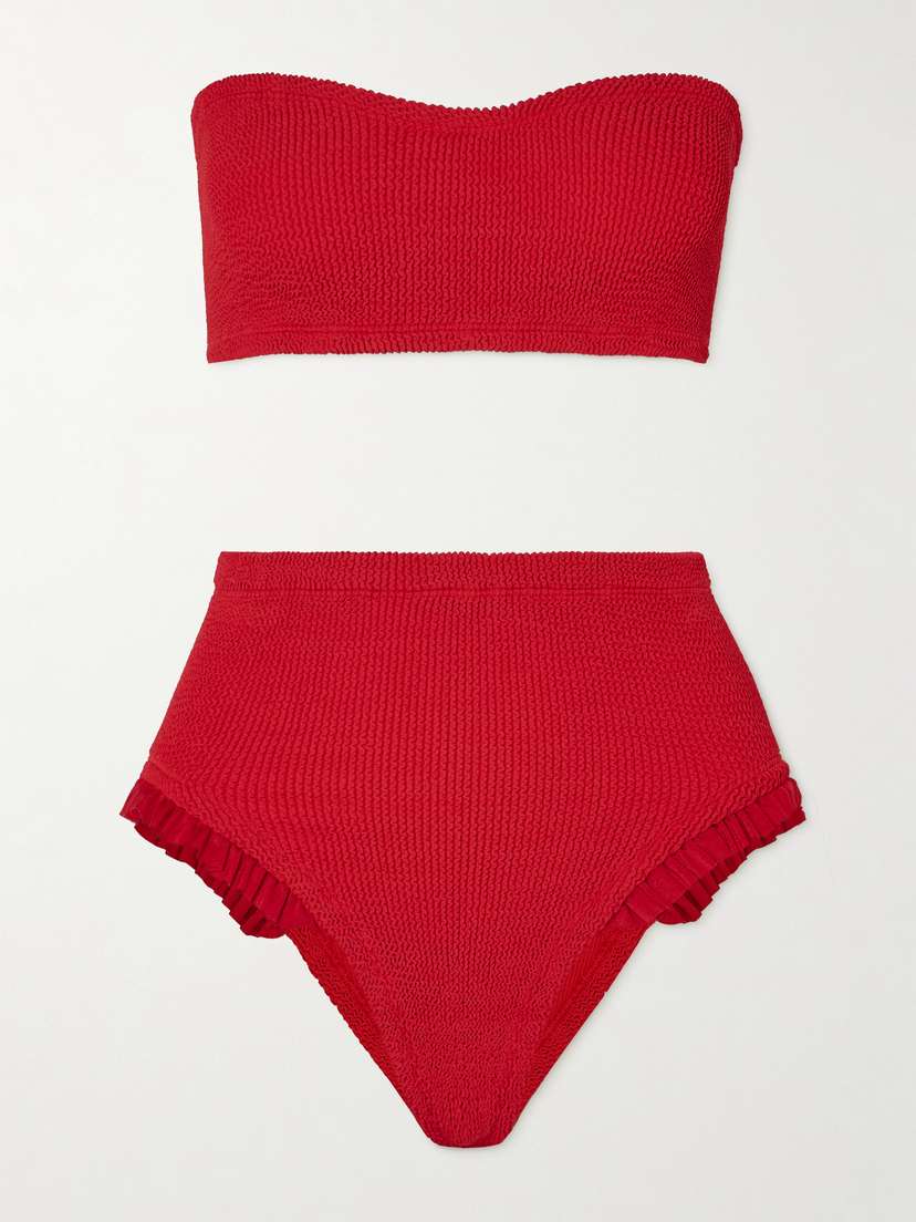Hunza G Osiris Metallic Ruffled Seersucker Bandeau Bikini