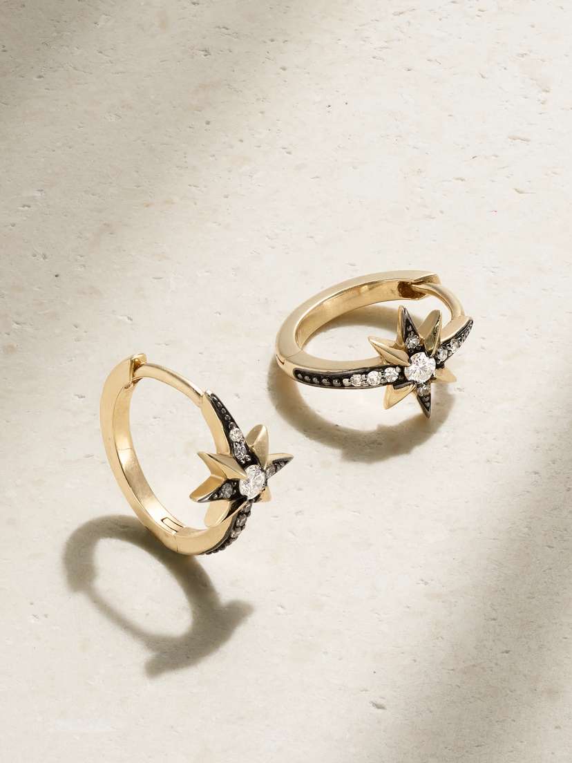 Lucy Delius Star Small Rhodium-plated 14-karat Gold Diamond Hoop Earrings