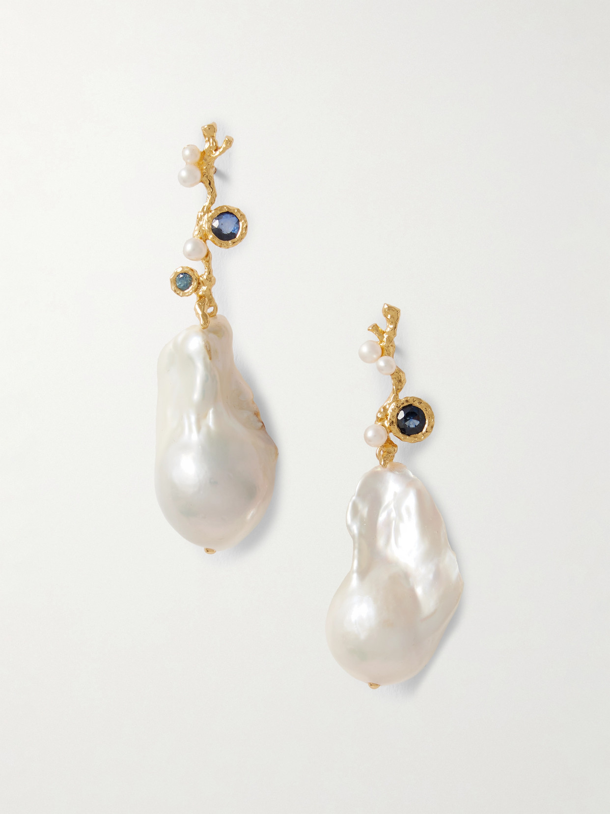 Pacharee - Baroque Floret Gold-plated, Pearl And Sapphire Earrings - Blue