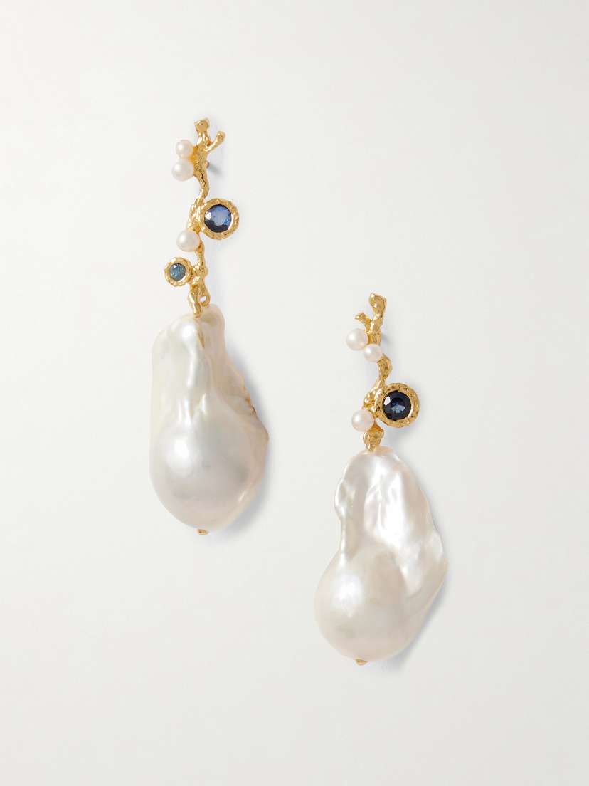 Pacharee Baroque Floret Gold-plated, Pearl And Sapphire Earrings