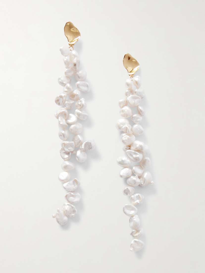 Pacharee Petite Duo Petal Gold-tone Pearl Earrings