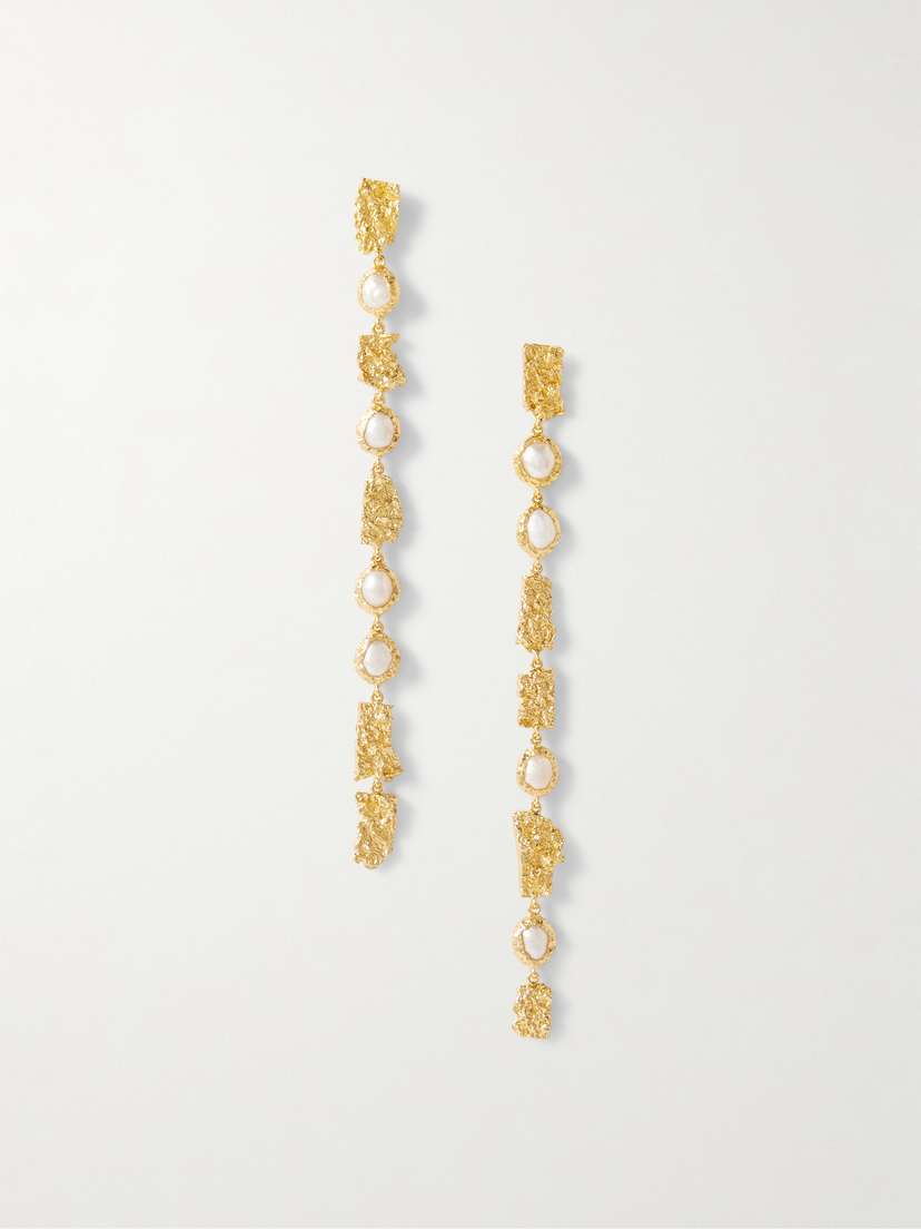 Pacharee Moss Deco Gold-plated Pearl Earrings