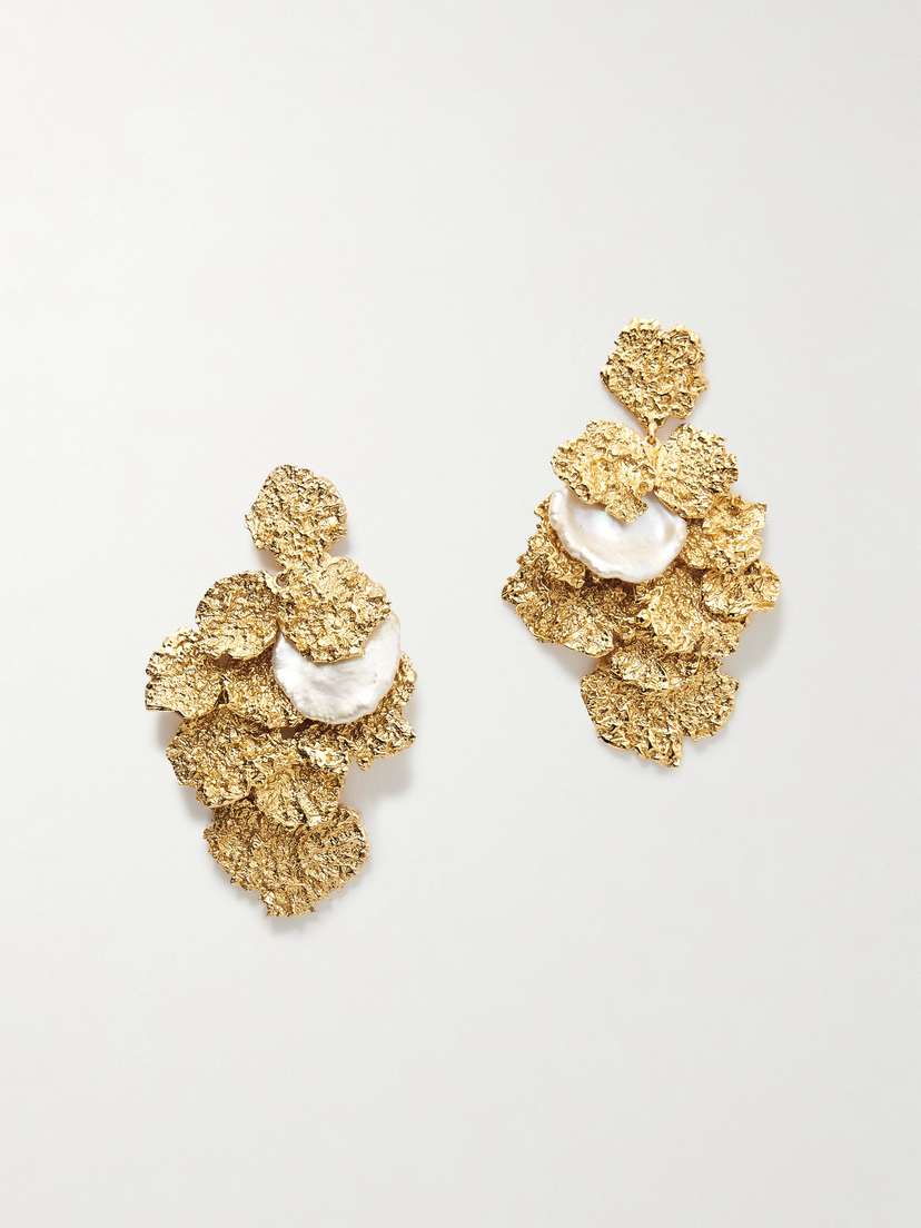 Pacharee Moss Petal Gold-plated Pearl Earrings