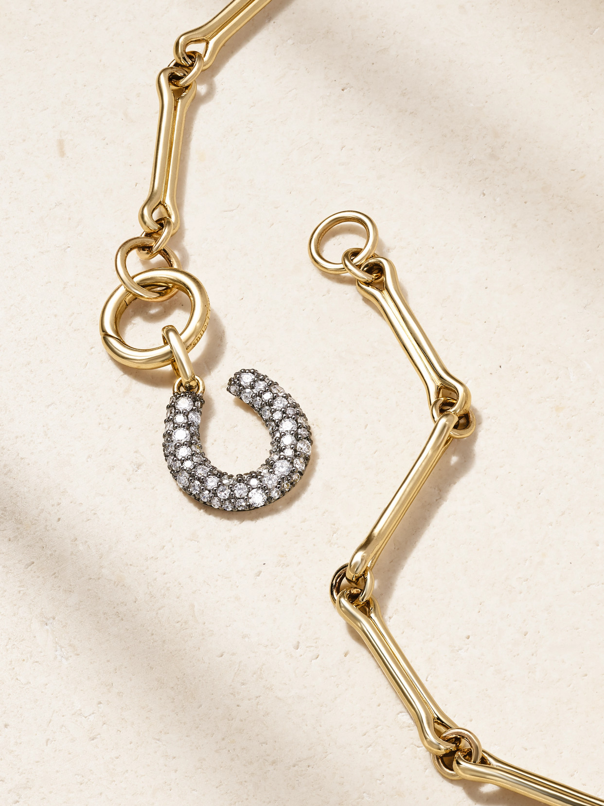 Lucy Delius Show Your Bones Horseshoe 14-karat Gold, Rhodium-plated And Diamond Necklace In Gold