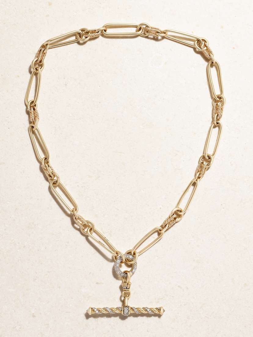 Lucy Delius Twisted T-bar 14-karat Gold, Rhodium-plated And Diamond Necklace