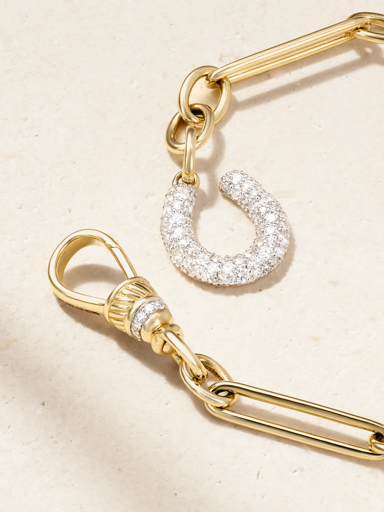 Lucy Delius Horseshoe Trombone Link 14-karat Gold, Rhodium-plated And Diamond Bracelet In Gold