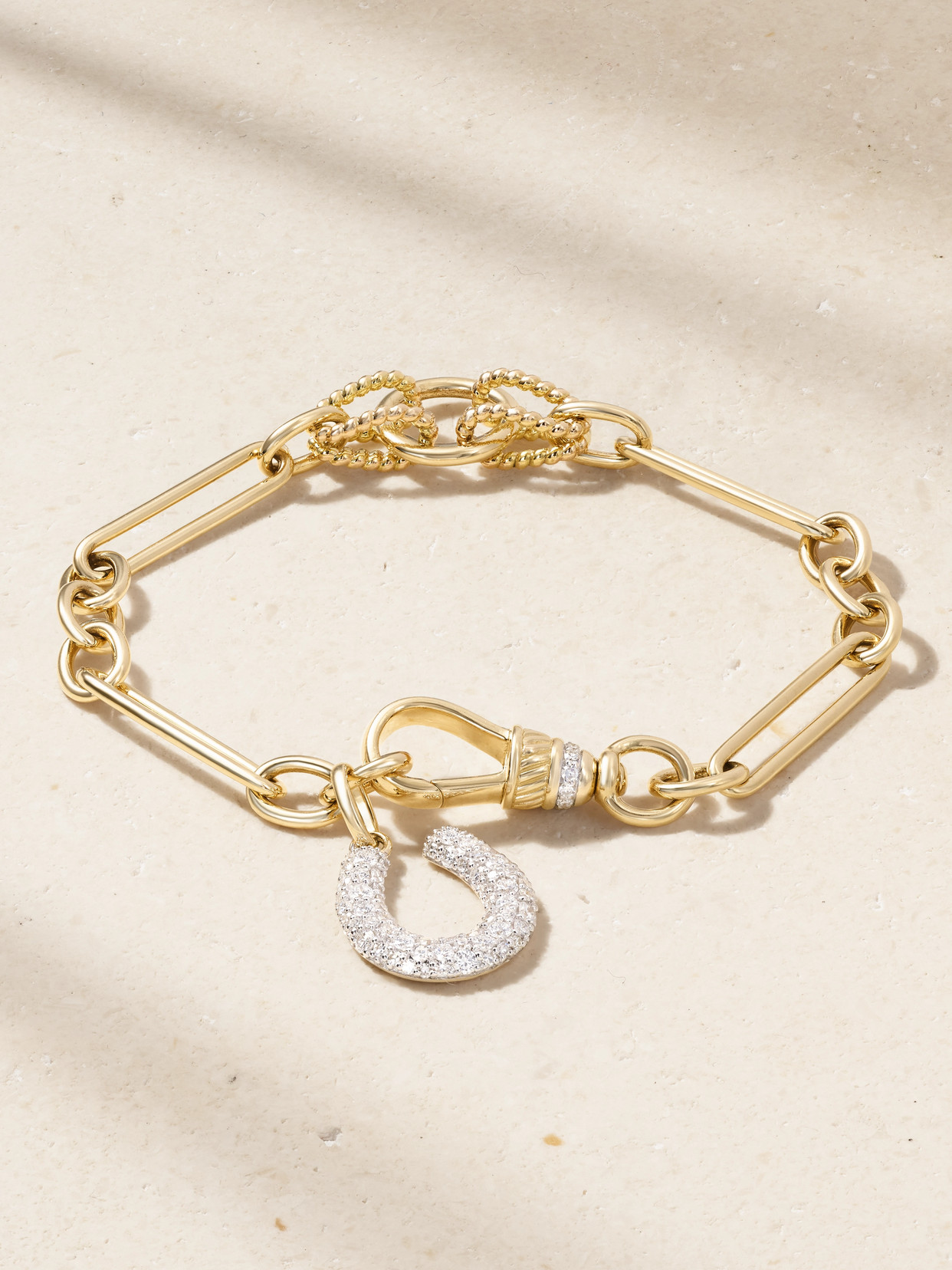 Lucy Delius Horseshoe Trombone Link 14-karat Gold, Rhodium-plated And Diamond Bracelet