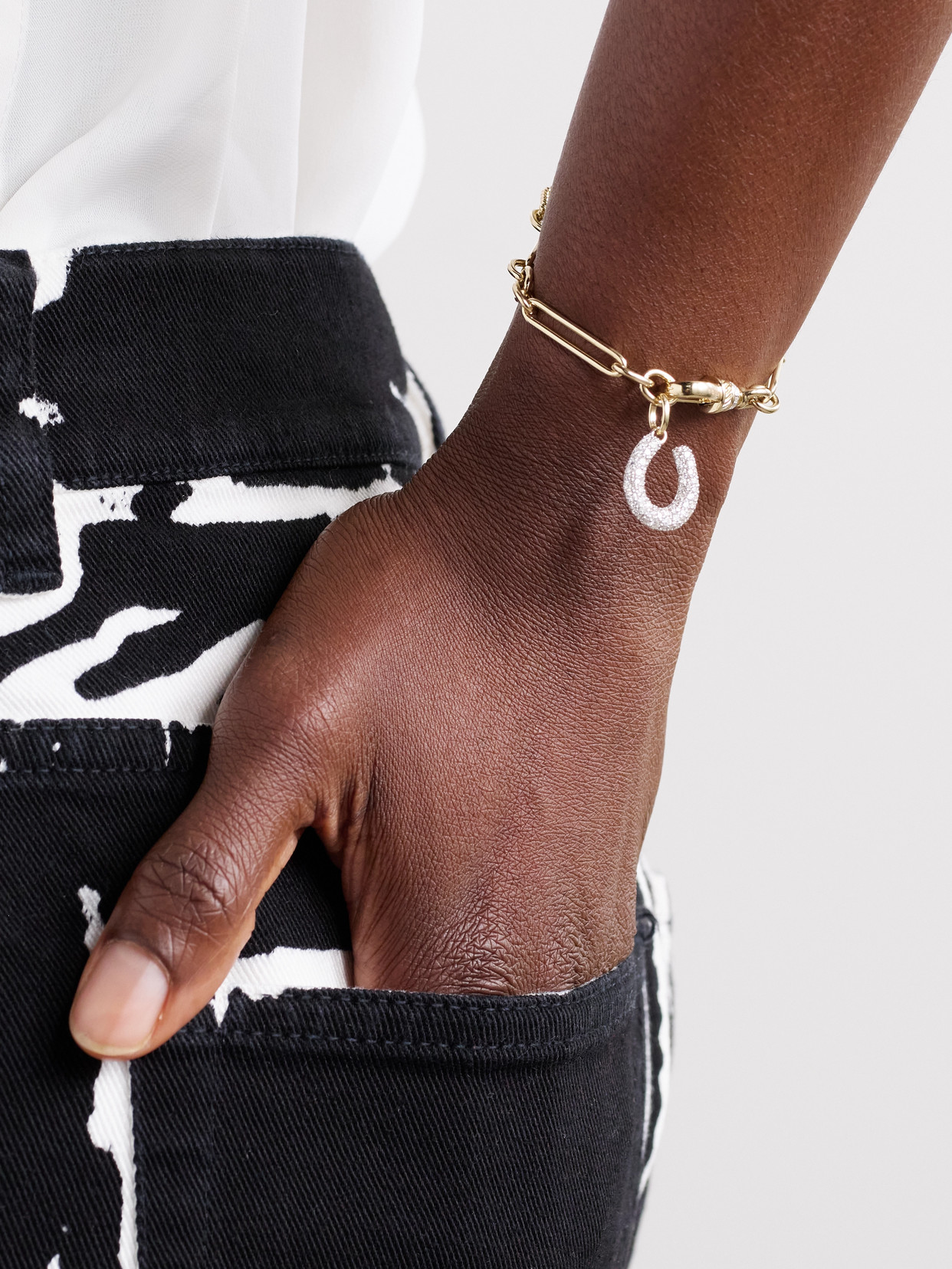 Lucy Delius Horseshoe Trombone Link 14-karat Gold, Rhodium-plated And Diamond Bracelet In Gold