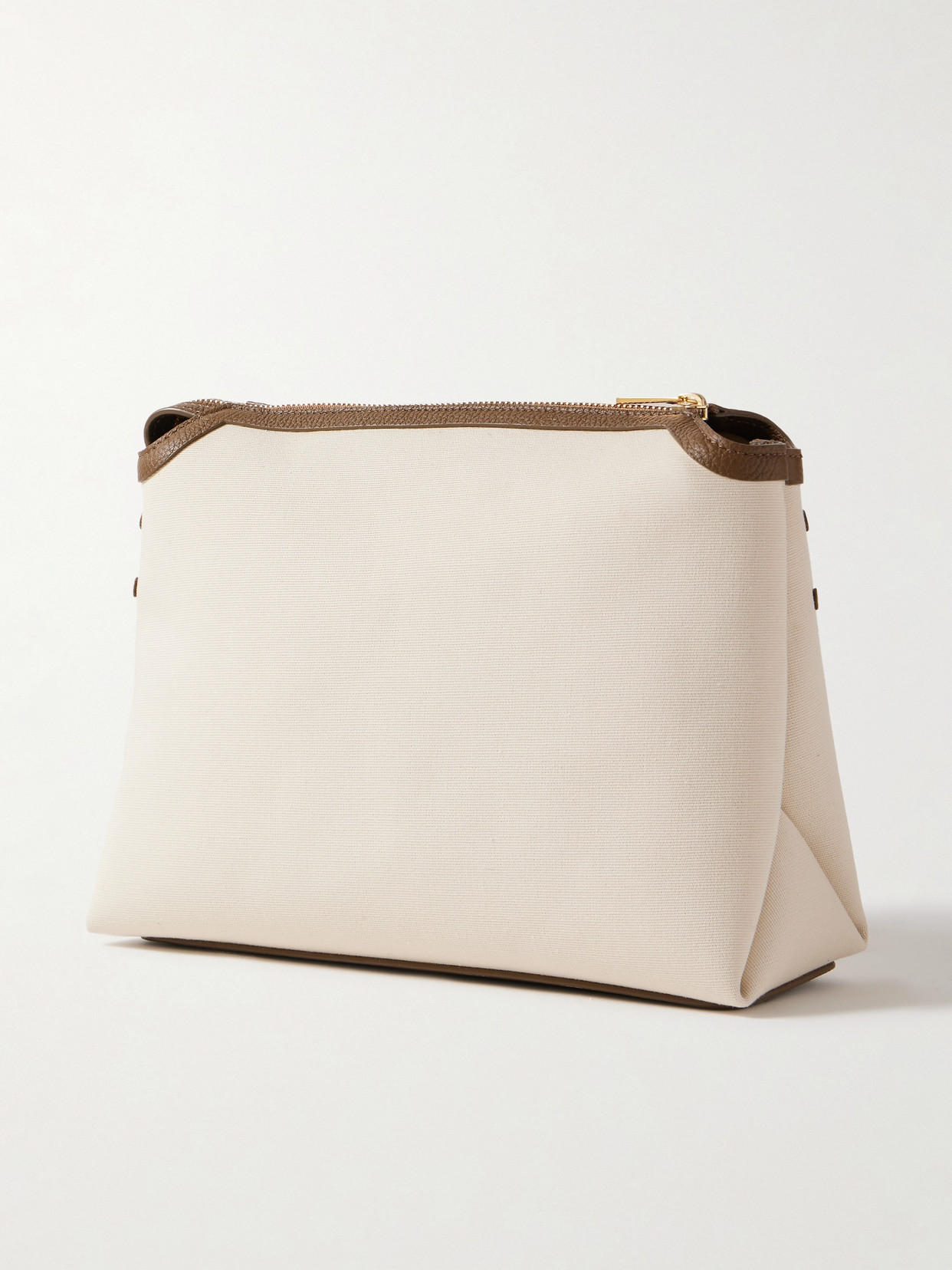 KHAITE LINA MEDIUM TEXTURED LEATHER-TRIMMED CANVAS SHOULDER BAG 