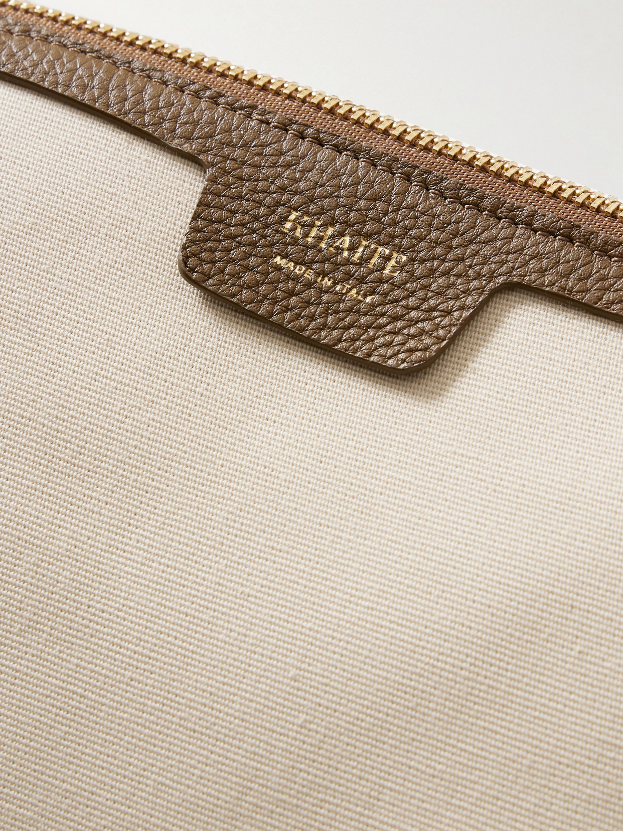 KHAITE LINA MEDIUM TEXTURED LEATHER-TRIMMED CANVAS SHOULDER BAG 