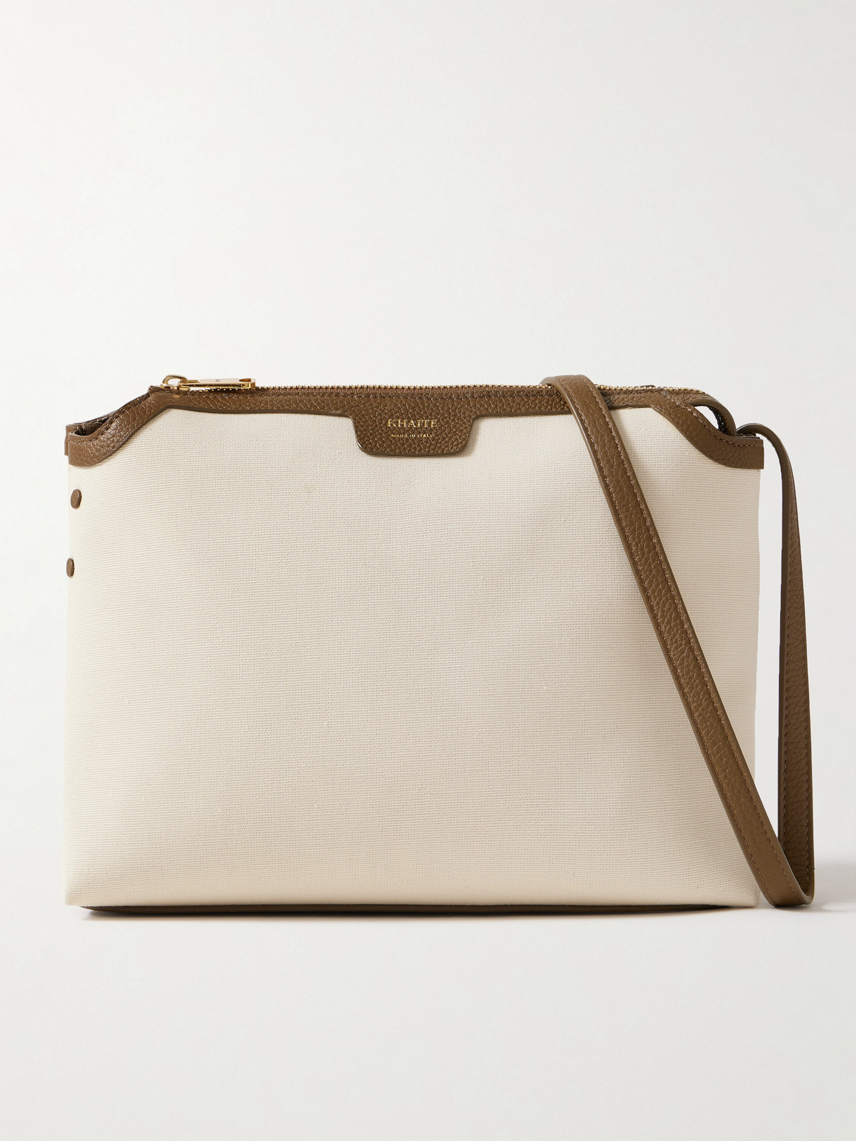 KHAITE - Lina Medium Textured Leather-trimmed Canvas Shoulder Bag - Cream