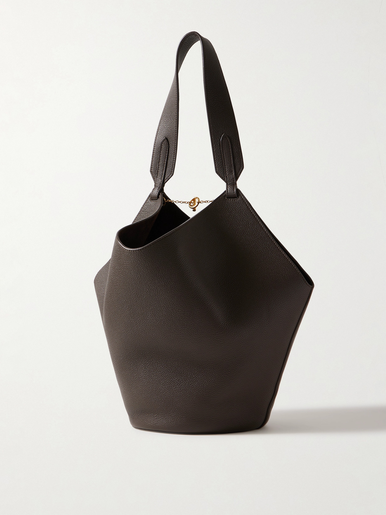 Khaite Mini Lotus Hammered Leather Tote Handbag In Brown