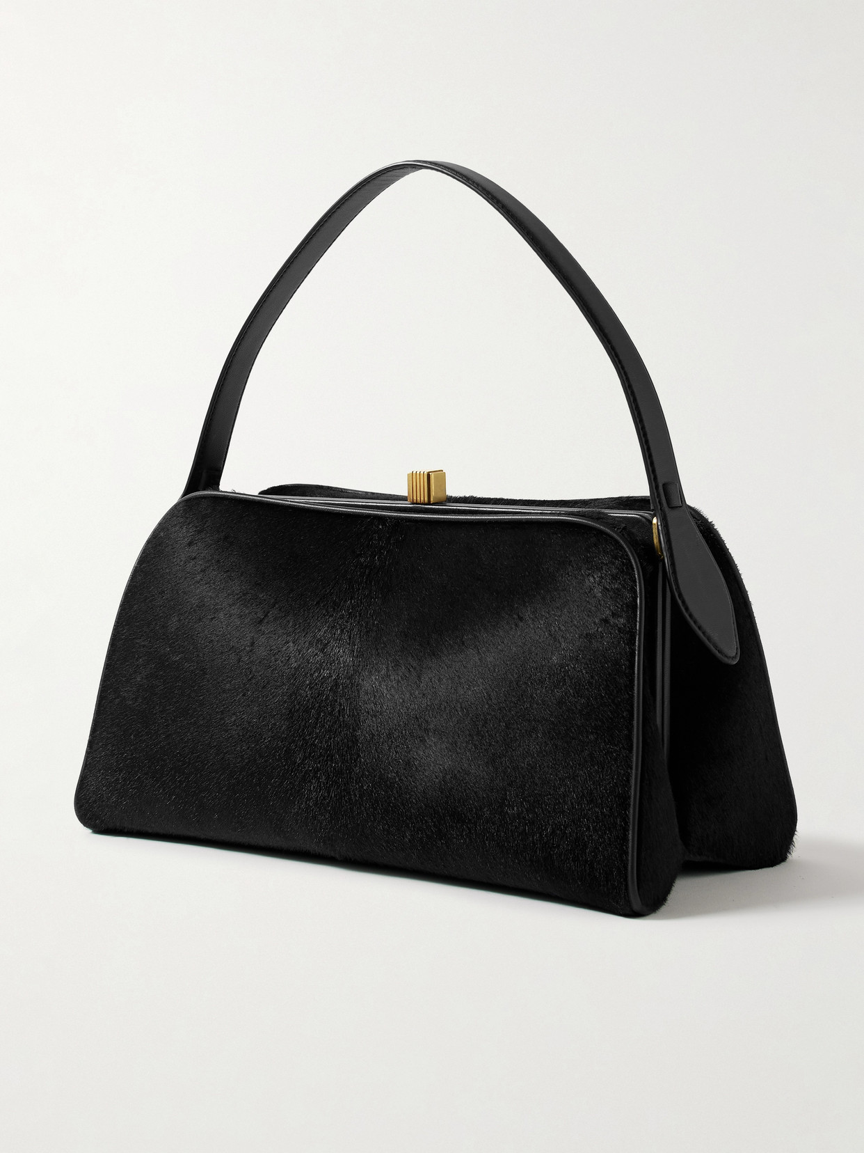 KHAITE CATE LEATHER-TRIMMED CALF HAIR TOTE