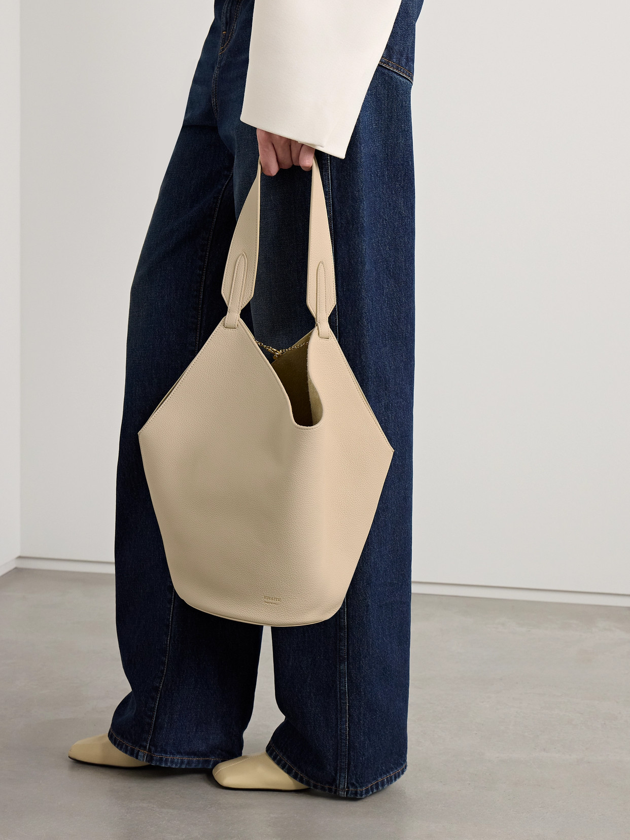 Khaite Lotus Small Textured-leather Tote In Ivory