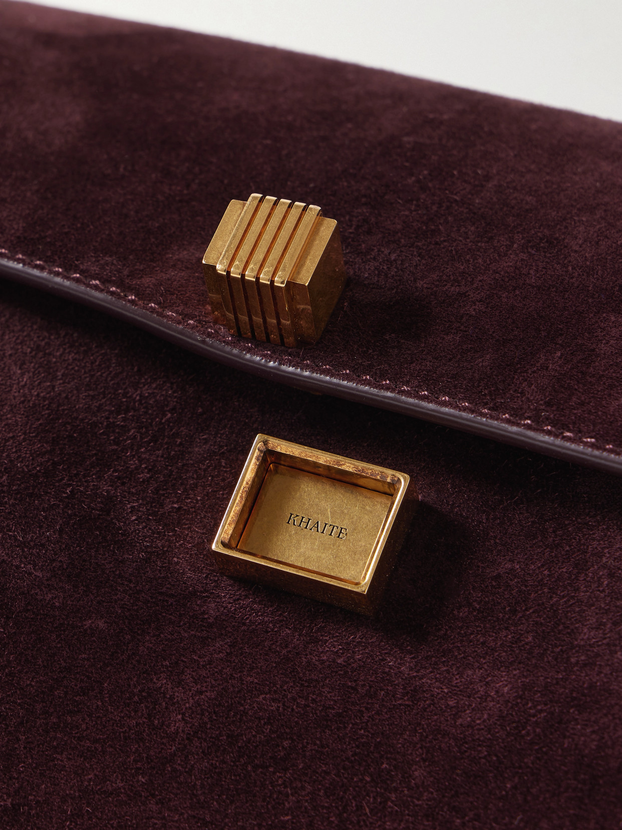Khaite Audrey Flap Suede Crossbody Bag In Burgundy