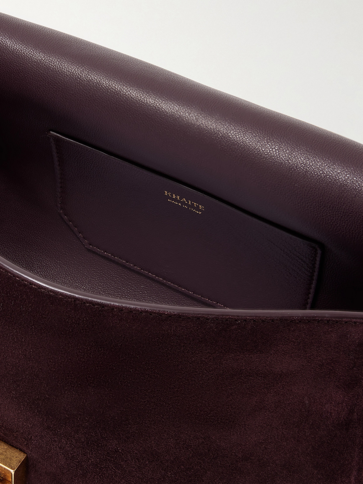 Khaite Audrey Flap Suede Crossbody Bag In Burgundy