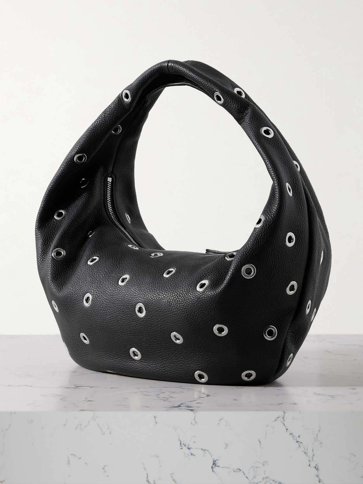 Khaite Olivia Medium Embellished Textured-leather Tote In Black