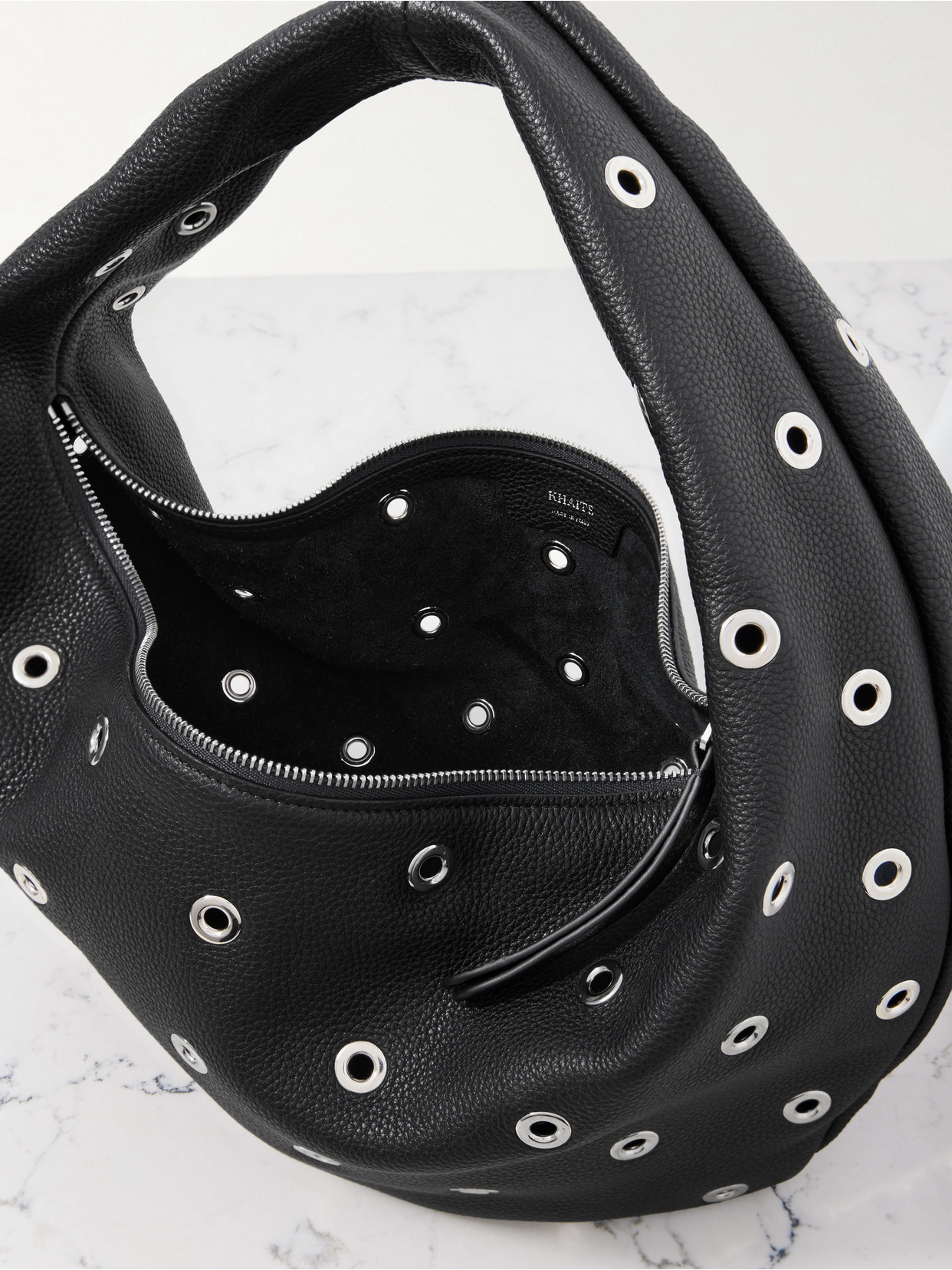 Khaite Olivia Medium Embellished Textured-leather Tote In Black
