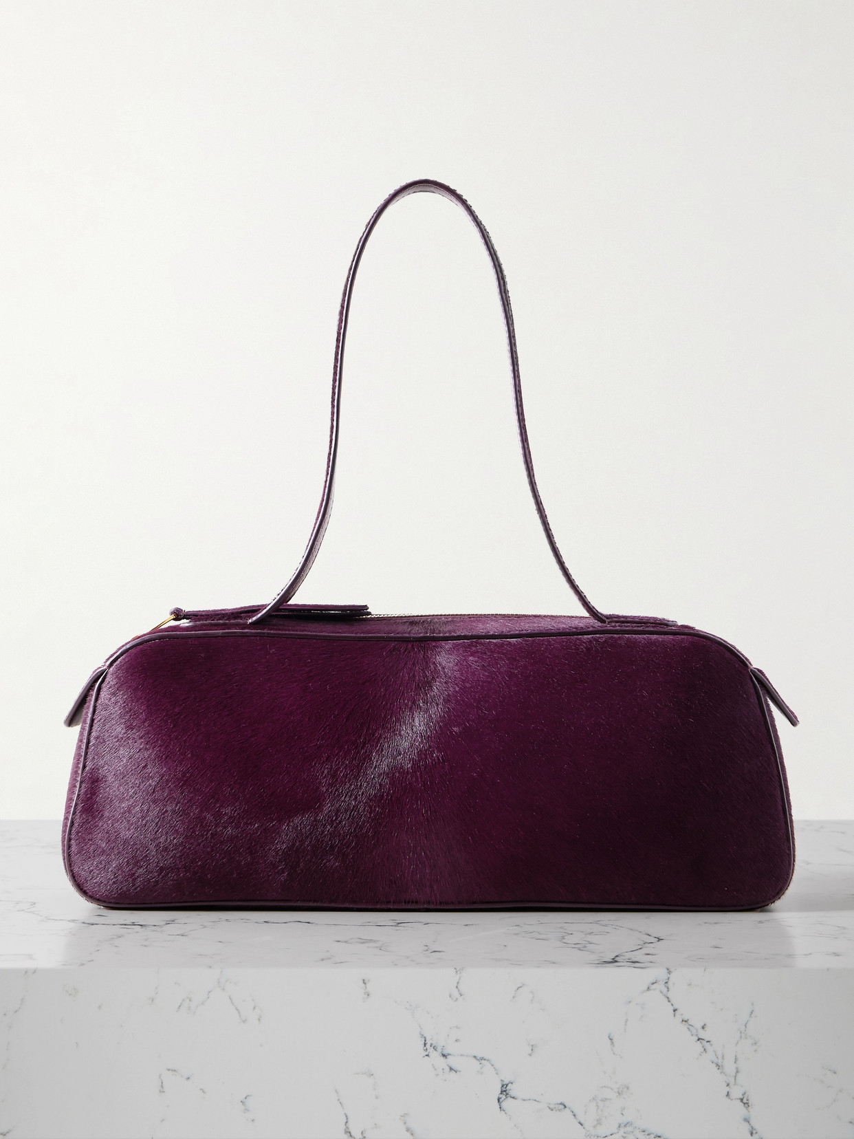 KHAITE - Simona Leather-trimmed Calf Hair Shoulder Bag - Burgundy