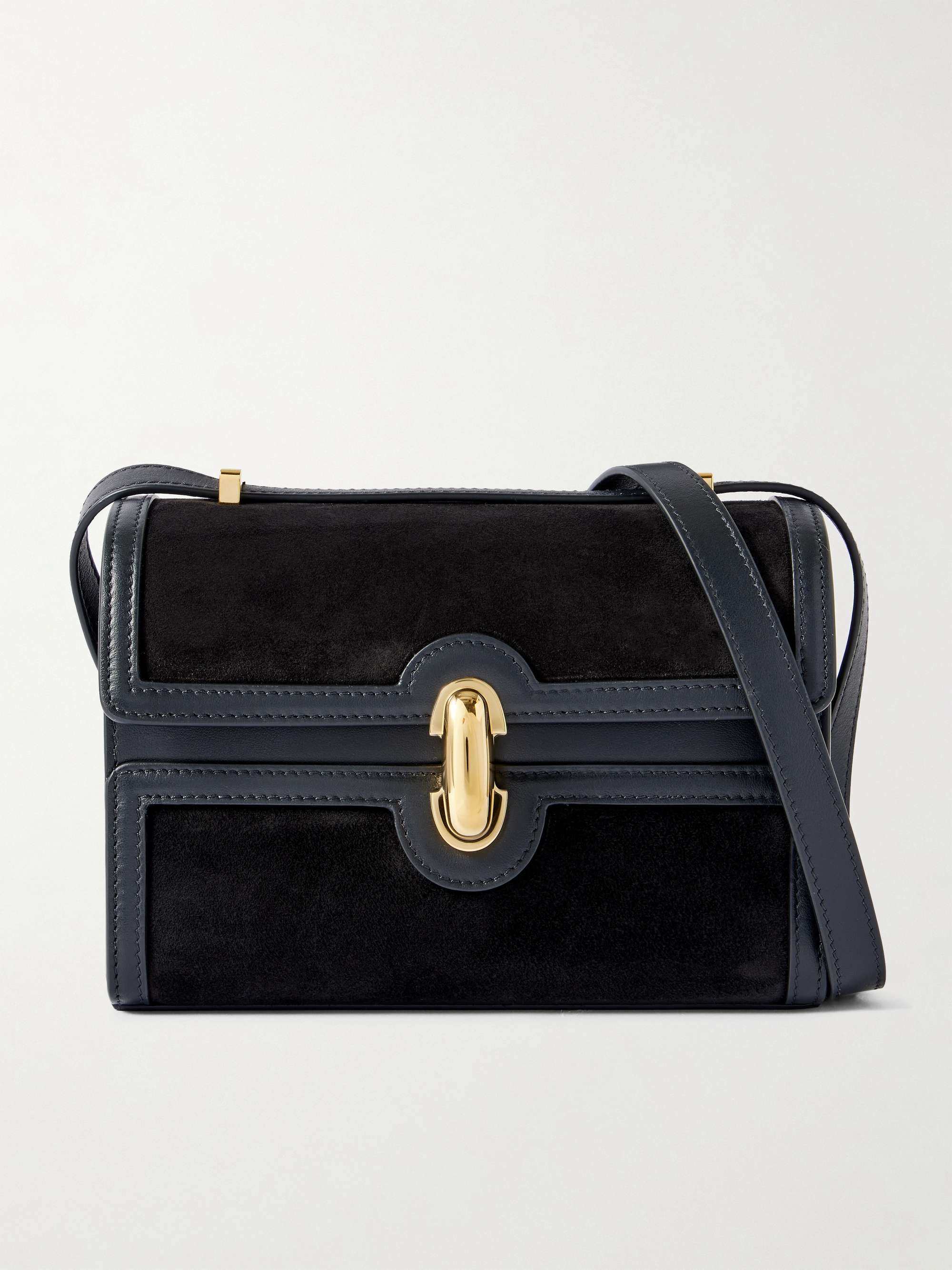 Symmetry 19 leather-trimmed suede shoulder bag - black - One Size