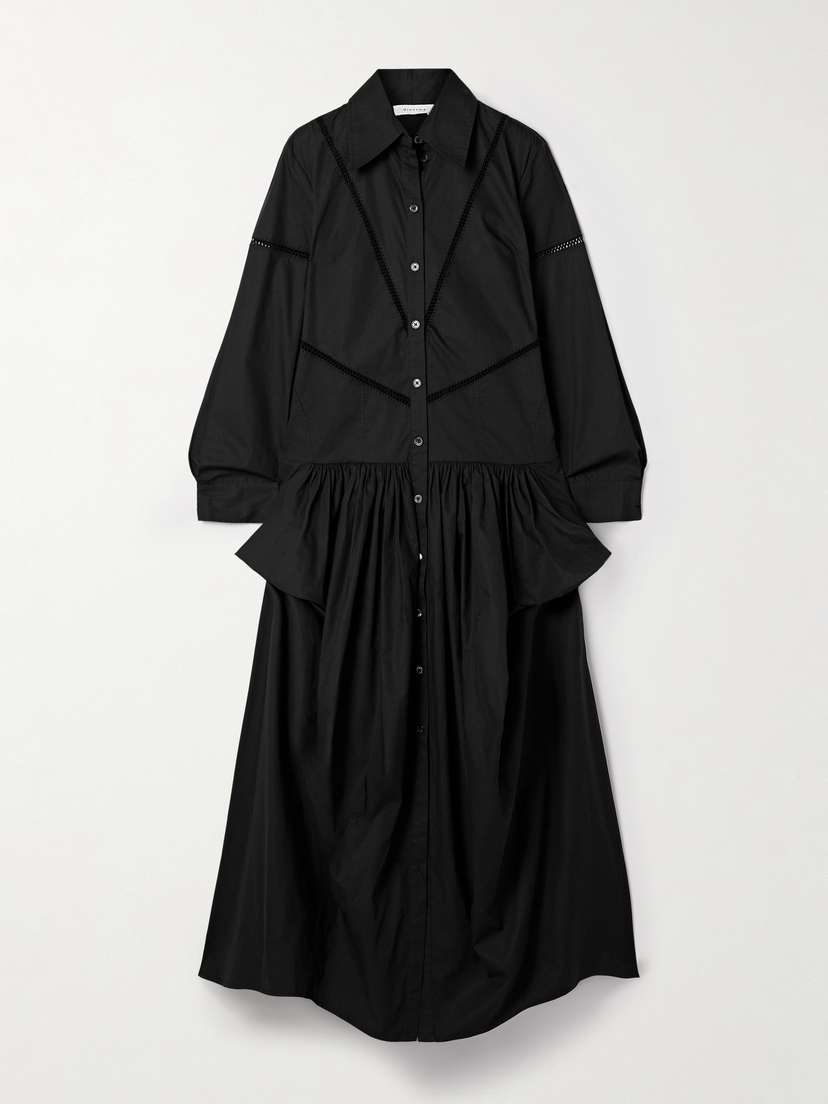 Diotima Ritual Crochet-trimmed Gathered Cotton-poplin Midi Shirt Dress