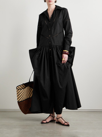 Diotima Ritual crochet-trimmed gathered cotton-poplin midi shirt dress