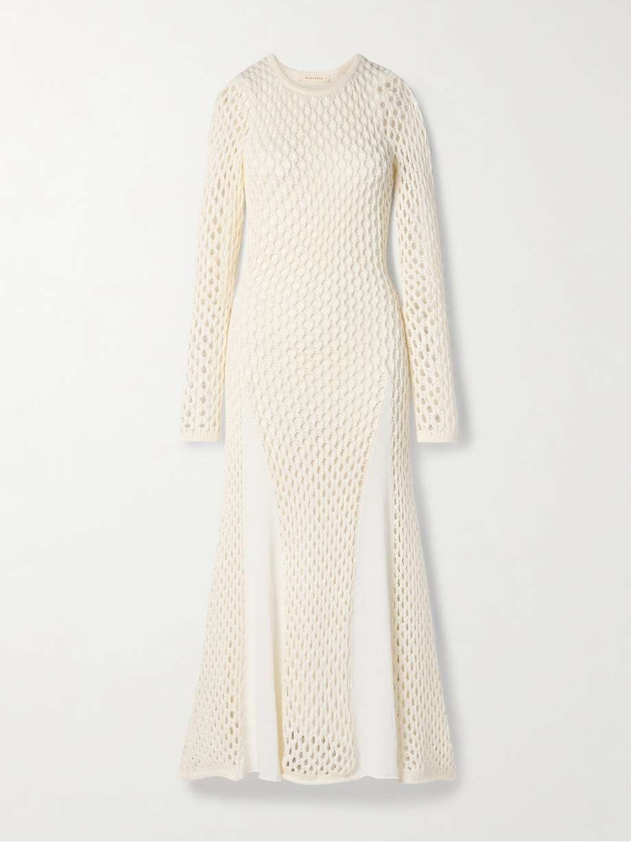 anansi paneled crocheted and stretch-knit maxi dress
